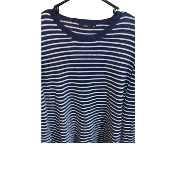 Onia Navy Blue and Cream Striped Linen Blend Sweater Size Small - Picture 2 of 5